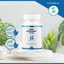 Klean Labs - Zinc Picolinate - 25 mg Elementary Zinc per Capsule - 100 Capsules - Vegan, No Genetic Engineering, No Unwanted Additives & High Dose - To Support the Immune System