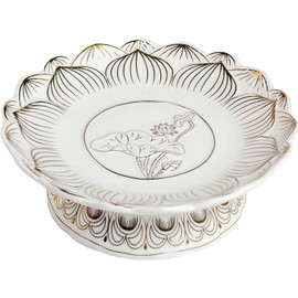 HOULU 7 Inch White Ceramic Buddhist Fruit Plate, Buddhist Supplies Offering Plate, Temple Tray, Fruit Bowl