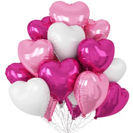 Hot Pink White Heart Balloons,12Pcs 18 Inch Light Pink Helium Foil Love Heart Shaped Balloons for Bridal Wedding Engagement Party Anniversary Birthday Baby Shower Valentines Day Decorations