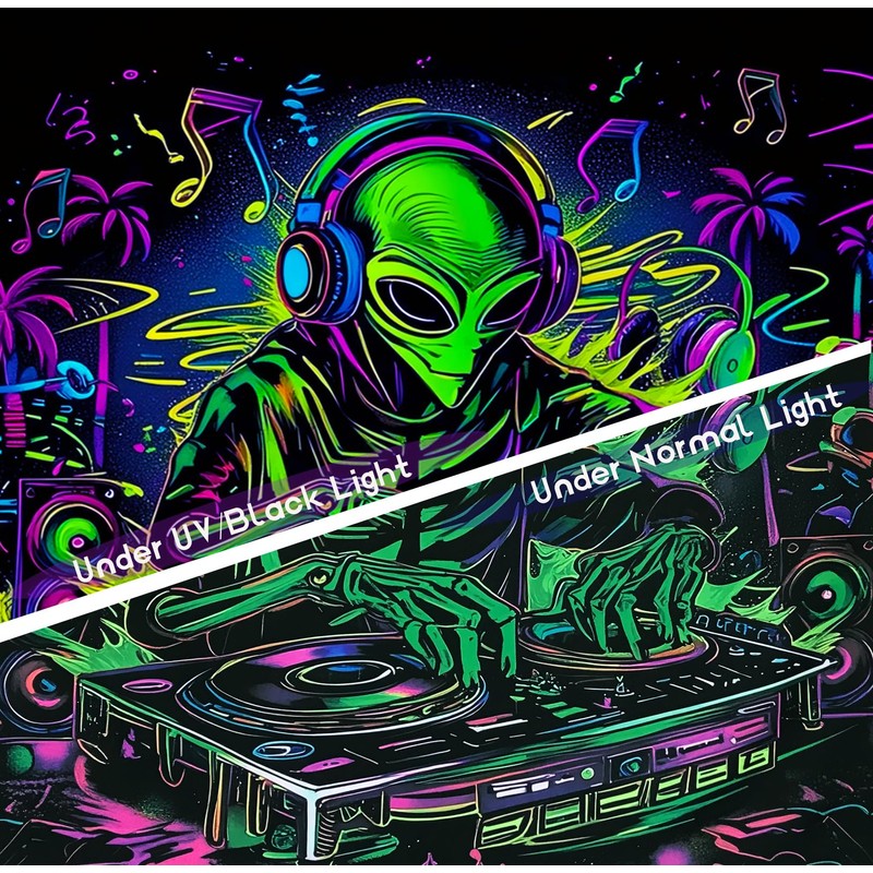 Onivein Blacklight Alien DJ Tapestry UV Reactive Space Galaxy Tapestry