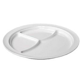 A-to-Z Supply NS703W Compartment Plate, 10-1/4" Dia., Round, 3-Wells, Break-Resistant, Dishwasher Safe, BPA Free, Melamine, NuStone White, NSF, Pack of 12