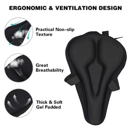 Jianlida Comfortable Bike Seat Cushion with an Extra Waterproof and Dustproof Cover - Gel Padded for Men & Women, Soft, Easy Install, Compatible for Indoor & Outdoor Bikes
