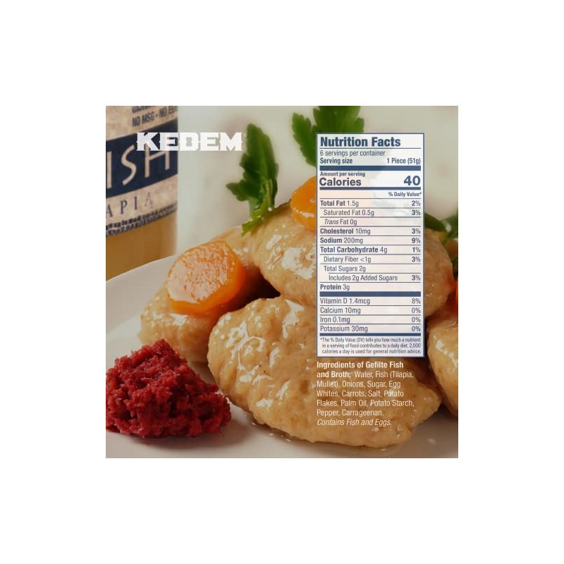 Kedem Tilapia Gefilte Fish 24oz (2 Pack), All Natural, Gluten
