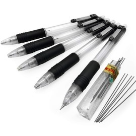 Pentel Zebra Z-Grip Mechanical Pencil - 0.5mm - Pack of 5 + 12 Hi-Polymer 0.5mm HB Refill Leads