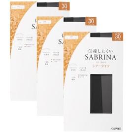 GUNZE SABRINA Women's Sheer Tights, 30 Denier Tights, No Run Length, 3 Pairs of Same Color, Black