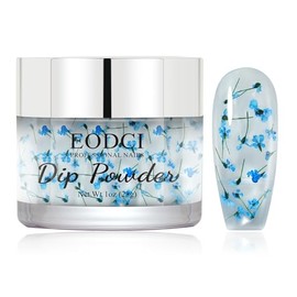 EODCI Dip Powder Nail Transparent Crystal Dried Flower, Blue Color Dipping Powder - Nail Art Starter Manicure DIY No Needed Nail Lamp Curing Nail Color for Professionals & At-Home DIY - 1 oz