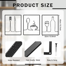 Wesiti 3 Pcs Kitchen Metal Wall Art Coffee Bar Metal Line Wall Decor Modern Minimalist Kitchen Decor Housewarming Gift for Bedroom Living Room Home Outdoor