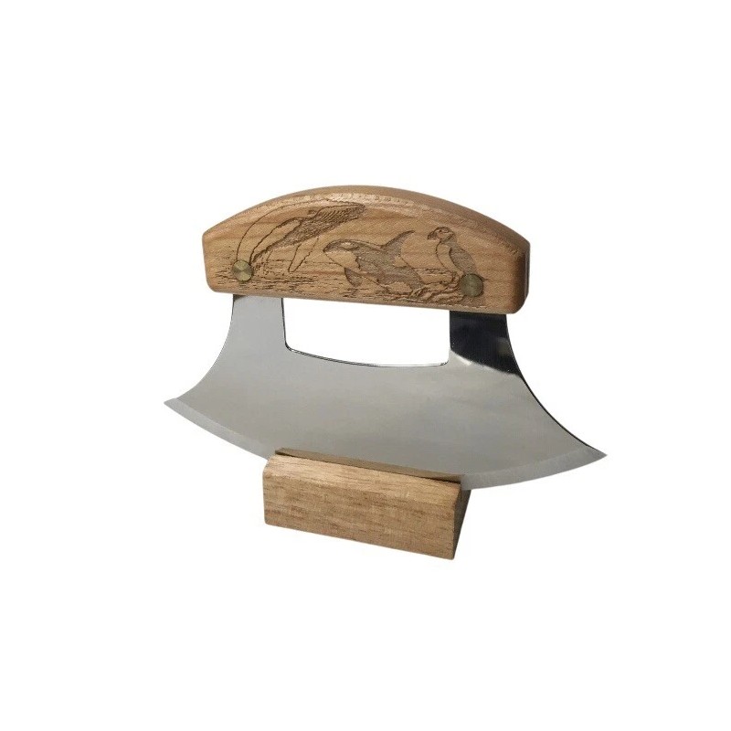 Alaskan Birch Ulu Knife with Bowl 8" set Ocean Collage