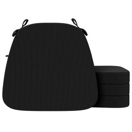 idee-home Chair Cushions for Dining Chairs Set 4, D-Shaped Kitchen Chair Cushions Pads Corduroy with Ties, Removable Seat Pads, 17 x 16 Inches, Black