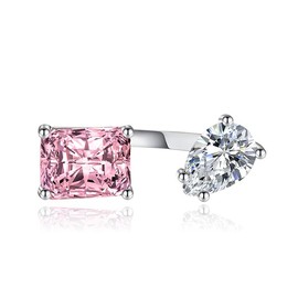 LAIFULA Adjustable Stretchy Eternity Ring,927 Silver Plated Pear/Square Cubic Zirconia Open Wedding Rings for Women (Pink)