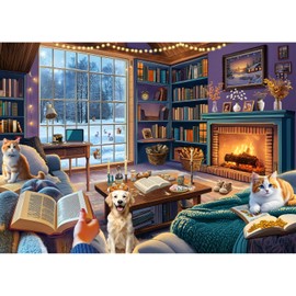 Cozy Living Room Puzzles 1000 Pieces, Winter Scene Cabin Jigsaw Puzzle