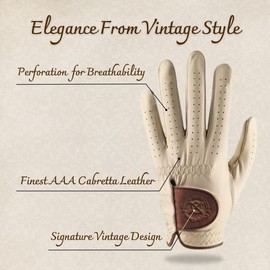 XEIRPRO Caddie Classic High-End Vintage Men's Golf Gloves | Solely Crafted with AAA Cabretta Leather | Long-Lasting Durability with Comfortable & Soft Feeling | Golf Glove for Men (Right, Small, TAN)