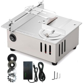 MIUPWULA Mini Table Saw, 96W Portable Precision Craft Table Saw，1/2" Adjustable Cut Depth，Seven Speed Adjustable Power Supply & Angle Adjust 4* Blades, Available for Wood/PCB/Acrylic/Plastic