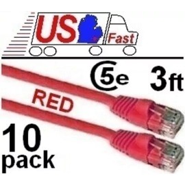 Parts Paradise Lot10 3ft Cat5e Patch Cable/Cord,Cat 5/5e 3'FT{Red{H