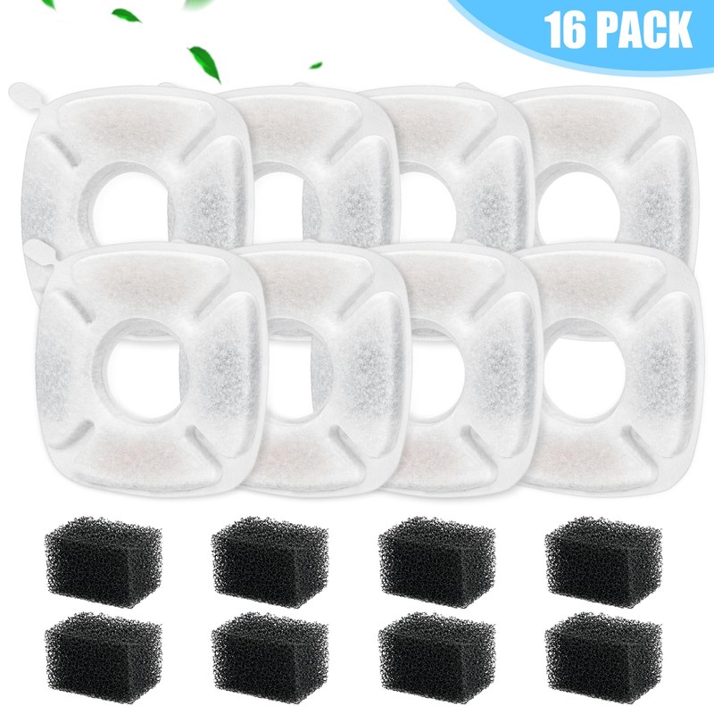 16 Pack Cat Water Fountain Replacement Filters, 8 Pcs Cats