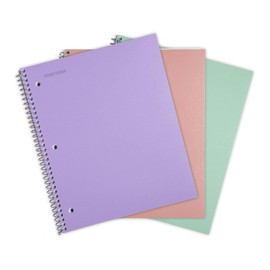 Mintra Office Durable Spiral Notebooks, 1 Subject, (Salmon, Sage Green, Lavender, Wide Ruled 3pk) - 100 Sheets, Poly Pocket, Moisture Resistant Cover, School, Office, Professional