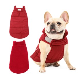 BICOPET Dog Coats for Small, Large Dogs Winter Waterproof, Reversible Dog Jackets, Reflective Adjustable Pet Snowsuit Clothes Turtleneck Fleece Vest for Medium Dogs Puffer Jacket-Red, L