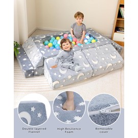 ALIMORDEN 11Pcs Kids Modular Couch, Nugget Play Sofa, DIY Creative Foam Couch for Playroom, Glow-in-The-Dark Moon&Star Foam Sofa