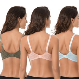 Curve Muse Women's Plus Size Minimiser Unlined Underwired Full Coverage Bra, Green, pink, light blue (pack of 3)