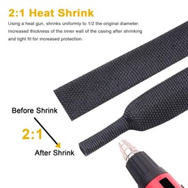 1" 5FT 2:1 Ratio Heat Shrink Braided Sleeving Cord Management Sleeve for Office Home Computer Wire Organizer Protection Automotive Marine Cable Bundling Irregular Shape Hose