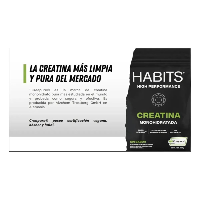 Habits, Creatina Monohidratada 300 Gr. Sin Sabor, Sfn.