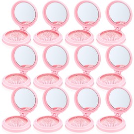 LemonRoad 12 Pack Foldable Mini Travel Mirror Comb with Bow and Cherry Coquette Bow Party Favor Pink Compact Small Size Mirror Round Portable Folding Pocket Massage Comb for Women Bridal Wedding