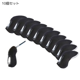 HODAKy Golf Club Iron Head Cover with Window - Set of 10 Black with 2 Golf Club Brushes