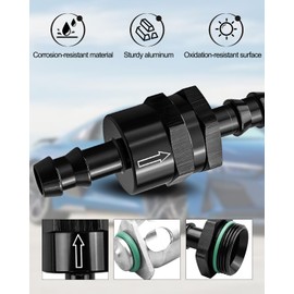 Aluminium Fuel Check Valve 3/8" Male Thread, Non Return One Way Inline Check Valve Fitting, 1.5-1500 Psi Pressure Resistance, Black