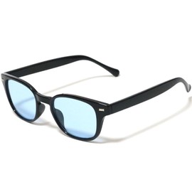 [FashionBerry] ブラック×ライトブルー 伊達メガネ 伊達眼鏡 だてめがね だて眼鏡 色付き 度なしメガネ ファッションメガネ おしゃれ眼鏡 めがね 眼鏡 メンズ レディース 金ブチ 丸 四角 透明 色付き カラー 小さい 大きい 軽い uvカット 紫外線カット 1050479-F-337