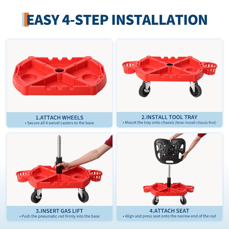 Rolling Mechanic Stool, 300 LBS Capacity, 19''-25'' Height Adjustable Shop
