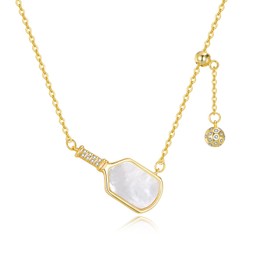 YAFEINI Pickleball Necklace 925 Sterling Silver Gold Plating Pickleball Paddle And Ball Pendant Necklace Pickleball Jewelry for Women Pickleball Lovers Gifts