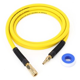 FYPower Air Compressor Whip Hose 3/8 Inch x 10 Feet Lead in Hybrid Hose with Fittings, Flexible and Kink Resistant, 1/4" Industrial Quick Coupler and Plug Kit - Yellow