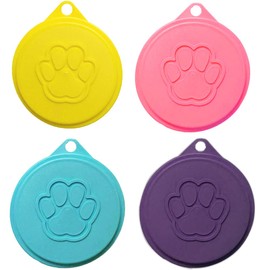 Medsuo 4pcs Dog Can Covers Pet Food Can Plastic Lids Caps for Tins Dog Cat Puppy Can Covers Reusable Sealed Tin Covers Lids for Pet Food Storage (Yellow, Blue, Purple, Pink)