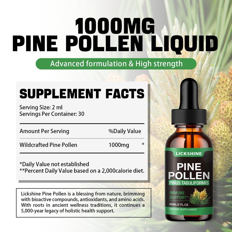 lickshine 1 Pack Pine Pollen Tincture - Organic Pine Pollen