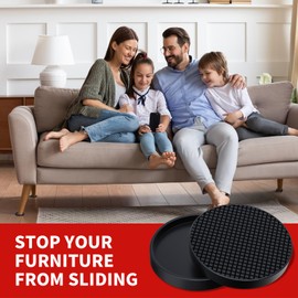 Ezprotekt Non Slip Furniture Pads, 8 Pcs 2.5" Anti Slip Rubber Caster Cups, Anti Skid Furniture Coasters for Hardwood Floors, No Slide Furniture Gripper, Furniture Stoppers to Prevent Sliding (Black)
