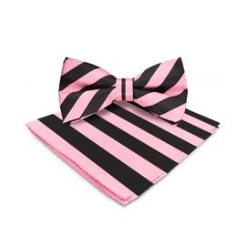 Vittorio Farina Striped Bow Tie & Pocket Square Set (1549 Pink & Black)