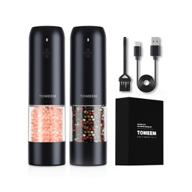 [Upgraded Larger Capacity] Electric Salt and Pepper Grinder Set - USB Rechargeable One Hand Operation Automatic with Adjustable Coarseness & LED Light Refillable