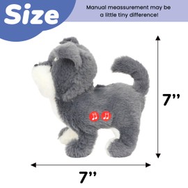 Hopearl Walking Schnauzer Repeat What You Said Interactive Electronic Pet Plush Bark Puppy Toy Animated Singing Speaking Walking Gift for Toddlers Birthday, Gray, 7''