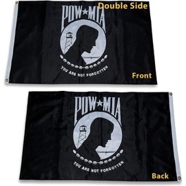 Homissor American Flag and Pow Flag 3x5 Ft Combo Pack - Embroidered Stars US Flags 3x5 for Outside Pow Flag 3x5 Heavy Duty Outdoor Double Side