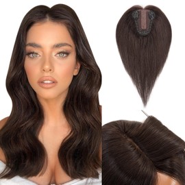 Hairro Real Human Hair Toppers, Clips in 100% Human Hairpieces for Women, 3.15"x3.94" Silk Base for Covering Thinning/Greyish Hair on Top, 12 Inch Natural Black