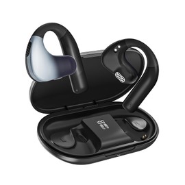 HIFI WALKER T20 Open Ear Headphones, True Wireless Open Ear Earbuds Headphones Bluetooth 5.3, Sports Earbuds with 16.2mm Drivers-Soft Earhooks, 50h Playtime Led Display, Surround Sound, Fast Charging
