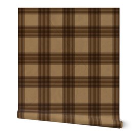 Peel & Stick Wallpaper Swatch - Plaid Brown Antique Check Old Tartan Earth Tone Dark Academia Gingham Custom Removable Wallpaper by Spoonflower