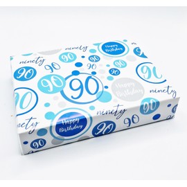 4 Sheets 4 Tags 90th Birthday Wrapping Paper Age 90 Birthday Gift Wrap MALE BLUE and WHITE (PA)
