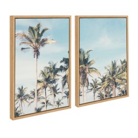 Kate and Laurel Sylvie Coastal Coconut Palm Tree Beach Left and Right Framed Canvas Wall Art Set by The Creative Bunch Studio, 2 Piece Set 18x24 Natural, Tropical Beach Art Wall Décor