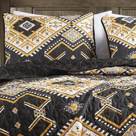 ESCA Queen Size Quilt Set - Yellow Bedspread Set - Tribal Southwestern Bedding Set