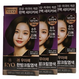 Ryeo Uachae Stylish Gray Gray Cream Hair Dye 4N Dark Brown x3 / 려 우아채 멋내기 새치크림 염색약 4N 짙은갈색 x3개