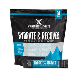 Wilderness Athlete - Hydrate & Recover | Liquid Hydration Packets Electrolyte Drink Mix - Recover Faster with Bcaas - 30 Single Serving Hydrate Packets (Blue Raspberry)