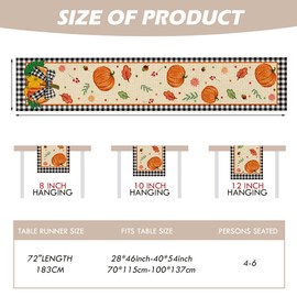 Fall Buffalo Plaid Bow Pumpkin Maple Leaves Table Runner Fall Decorations for Home Seasonal Harvest Autumn Thanksgiving Table Runners Gifts Kitchen Decor for Holiday Party 13x72 Inch