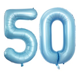 GOER Number 50 Balloons for 50th Birthday Party Decorations,42 Inch Jumbo Foil Helium Balloons for 50th Anniversary (Light Blue)