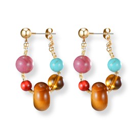 Melhill Boho Dangle Earrings For Sensitive Ears Multicolor Gemstone Tiger Eye Gold Plated 925 Silver Hook Posts Jewelry for Women